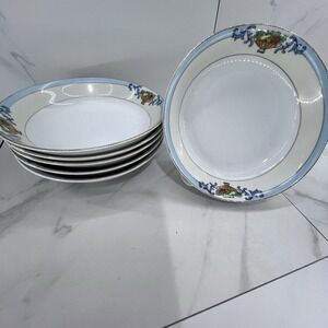Set of 6 Vtg MEITO CHINA (Japan) 6" Shallow Soup Salad Bowls "Delphi" Pattern